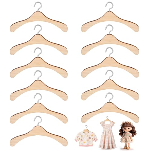 10 Stück 10 cm Puppenkleiderbügel aus Holz Mini Puppen Kleiderbügel rutschfest Miniatur Kleiderbügel Puppenbügel für Puppen-Garderobe Puppenkleidung Puppenhaus Miniatur-Szenenmodelle DIY