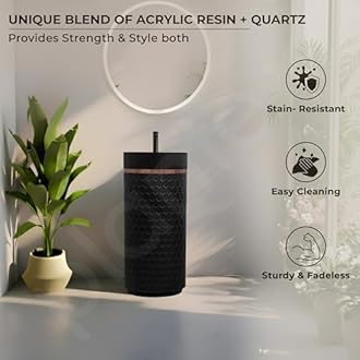 Plantex Acrylic Resin & Quartz Matt Pedestal Basin For Bathroom/One Piece Pedestal Free Standing Round Wash Basin For Living Room/Hotel (Black)