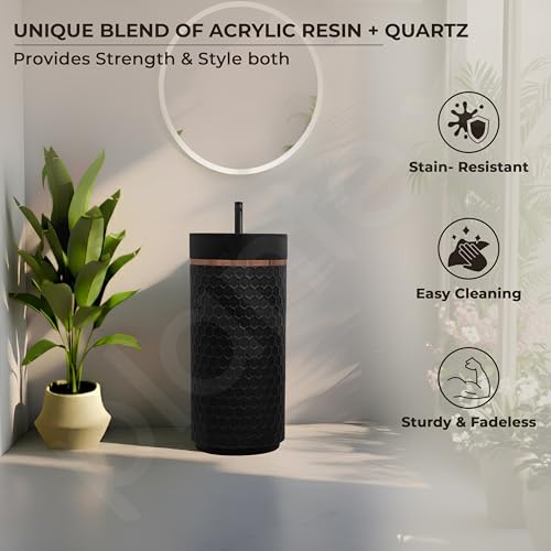 Plantex Acrylic Resin & Quartz Matt Pedestal Basin For Bathroom/One Piece Pedestal Free Standing Round Wash Basin For Living Room/Hotel (Black)