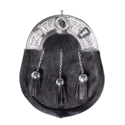 Damn Near Kilt 'Em The King’s Scottish Formal Dress Sporran for Men, Made with Genuine Leather & Fur, Includes Chain Belt