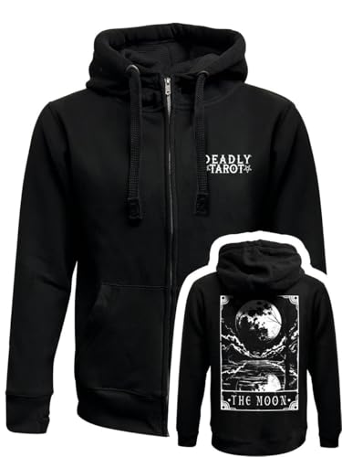 Sweat à capuche zippé noir The Moon Deadly Tarot idéal pour vos soirées fraîches