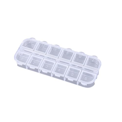 Cipszoely Multi Compartment Storage Box Small 7 Day Pill Organizers Bead Box with Compartments, Plastic Medicine Seed Storage Box Bead Small Clear Jewellery Box 12 Grids, Weekly Pill Box 7 Day