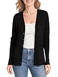 Urban CoCo Women's Lightweight Long Sleeve Cardigan Sweaters V-Neck Button Down Knit Sweater with Pockets Black
