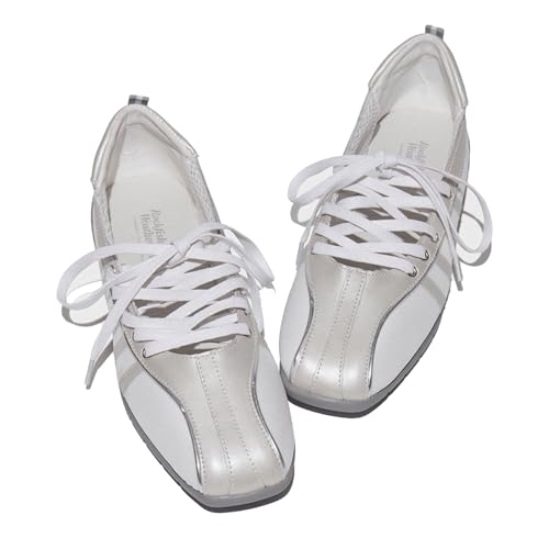 Ballet Sneakers for Woman Leather Trendy Lace Up Wide Toe Ballerina Flats Elegant Fancy Low Top Mary Jane Casual Dressy Ballet Shoes 2025 Spring Summer Daily Wear
