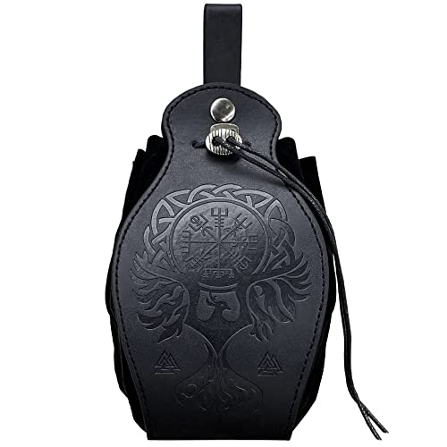 Medieval Viking Belt Pouch Black Faux Leather Belt Bag Retro Portable Drawstring Purse Renaissance Dice Bag for LARP Ren Faire - Image 2
