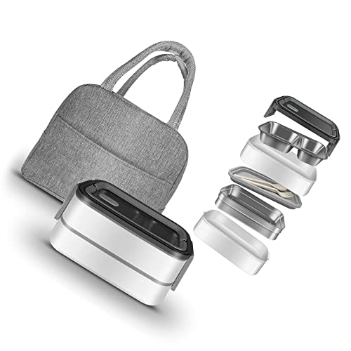 CHAMEEN Contenitore Portamerenda Porta Cibo Termico per il Pranzo per Bambini, Adulti, Ermetico, con 2 Scomparti e Borsa Isolata, Senza BPA e per Alimenti