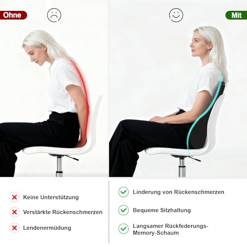 Juspota Lendenwirbelkissen, Lordosenstütze Auto, Lendenkissen Auto Memory Foam, Ergonomisches Rückenkissen Auto, Lordosekissen fur Auto, Bürostuhl, Zuhause, Schwarz
