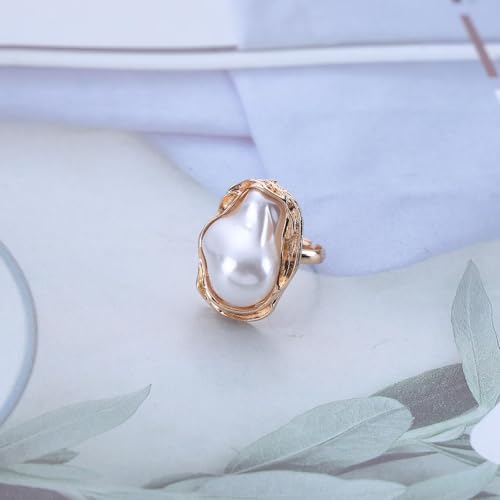 Vintage Baroque Pearl Open Ring Large Pearl Wrap Ring White Irregular Pearl Ring Adjustable Open Ring Baroque Pearl Cuff Ring Pearl Statement Band Ring Wedding Birdal Ring Jewelry for Women3