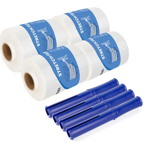 Image of ADHES Mini Hand Stretch Wrap Film, 5 Inch x 1000 Feet, 4-Pack 80 Gauge Industrial Strength Stretch Film, Shrink Wrap Roll for Packing, Pallet Wrap, Furniture Wrapping Moving & Protection