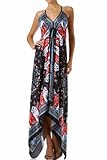 Silk Feel Handkerchief Hem Criss Cross Back Adjustable Maxi / Long Dress