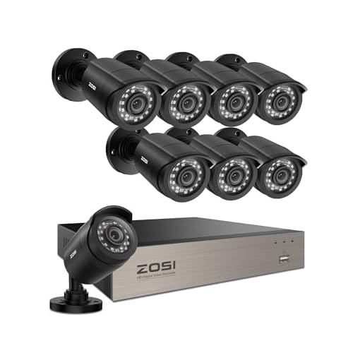 ZOSI 3K Lite 8CH Home Security Camera System Outdoor Indoor,AI Human/Vehicle Detection,Night Vision,H.265+ 5MP Lite 8 Channel CCTV DVR,8pcs 1080P 1920