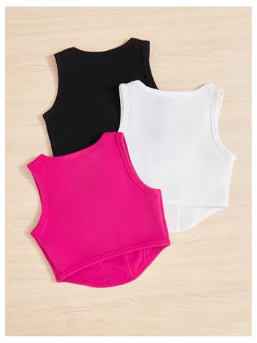SHENHE Girl's 3 Pack Square Neck Sleeveless Asymmetrical Fitted Tank Bustier Crop Tops2
