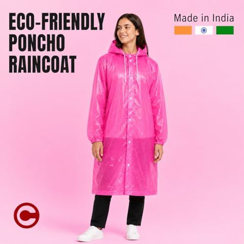 Image of EVA Poncho Raincoat for Men and Women, Lightweight Waterproof with Hood, Adjustable Drawstring, Snap Button Closure, Reusable