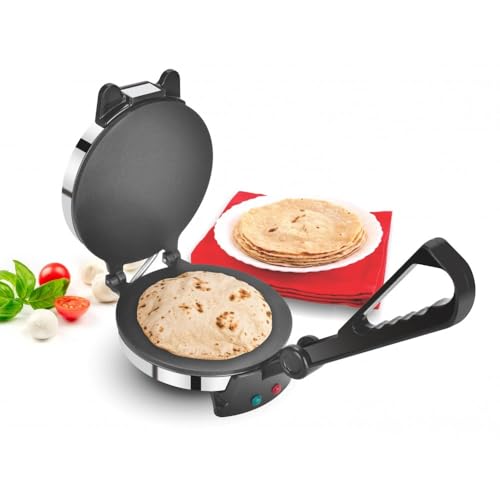 Image of IRONDEEP Electric Roti Maker, Non-Stick Chapati Press with Temperature Control, Black and Silver, Automatic Flatbread Maker for Home Kitchen