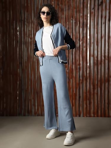 Image of High Star Women Knitted Acrylic Relaxed Fit High- Rise V Neck Long Sleeve Co-Ord
