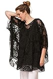 Pflegeleicht Maltex24 Luftiger Kaftan Überwurf aus Chiffon mit apartem Rosenmuster Plus Size Lagenlook Farbe Schwarz, Größe 44/56