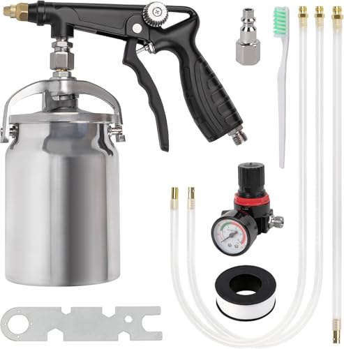 Hanured Unterbodenspritzpistole mit 1000ml Aluminiumbecher geradem und 360-Sprühschlauch Unterbodenschutz-Sprühpistolen-Set für Fahrzeuge gummierter Unterbodenschutz Rostschutz für Autos