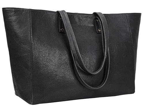 ANTONIO VALERIA Avery Washed Black Leather Tote/Top Handle Shoulder Bag for Women