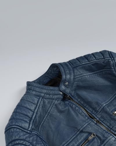 Image of fjackets Leather Jacket Men Real Lambskin - Cafe Racer Moto Style, Stand Collar Zip Up Jacket
