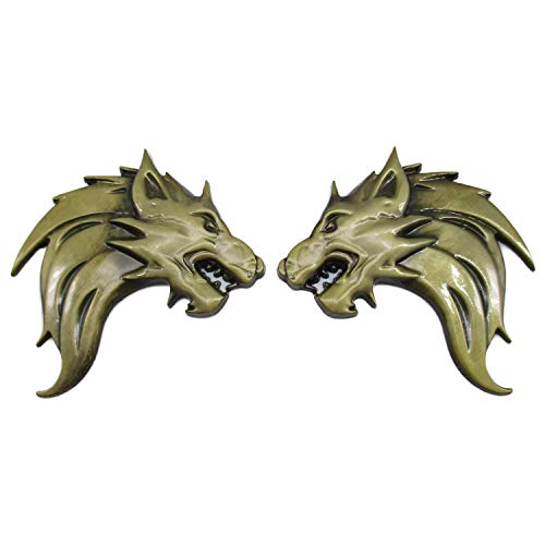 オオカミ 狼 ウルフ 車 3D エンブレム ステッカー 金属製 左 右 簡単 貼り付け 両面 テープ 付き (ブロンズ 左右)