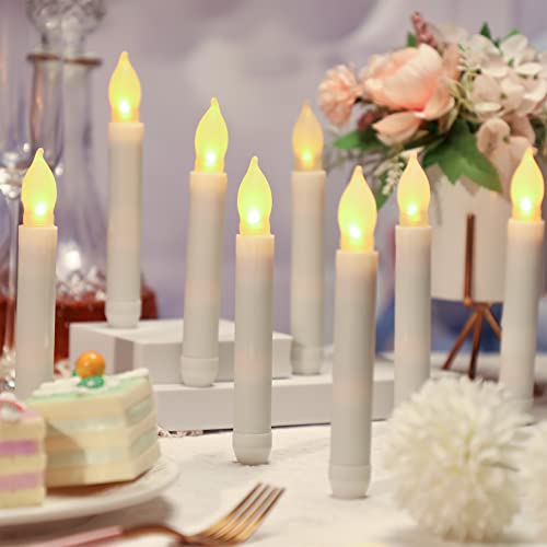 Image of Macarrie 60 Flickering LED Taper Candles, White Candle Yellow Light