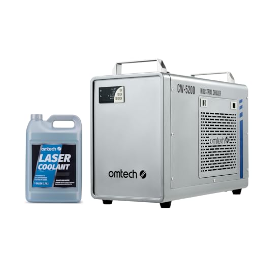 OMTech CO2 Laser Cooling Solution with CW-5200 Water Chiller & Non-Conductive Coolant – 1 Gal Prediluted Antifreeze for Laser Tubes, 0.58hp Industrial Water Chiller for Laser Engravers & Cutters