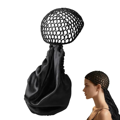 2 In1 Wrap Cap Bonnet Reversible,Adjustable Hair Wrap Cap Nettie Band Net, Double Layered Long Hair Silk Press Set Braid Bonnet for Curly Black