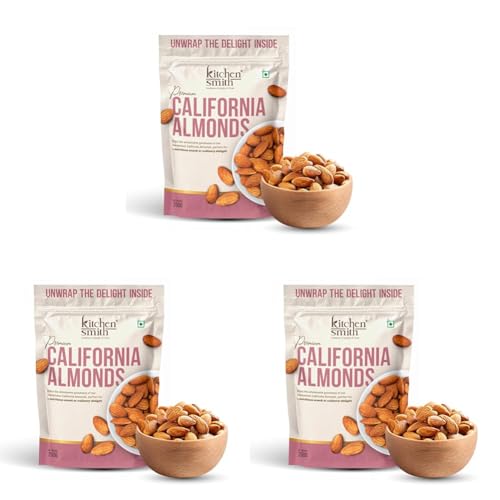 Image of KitchenSmith Jumbo California Almond - 250gm | Badam Giri, Naturally Sourced Crunchy Badaam & High In Antioxidant | Naturally Sweet & Tasty | Energy Booster | Dry Fruits (Air Tight Pouch) (Pack of 3)