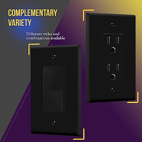 Image of ENERLITES Decorator Light Switch or Receptacle Outlet Wall Plate, Gloss Finish, Midway Size 1-Gang 4.88 inch x 3.11 inch, Polycarbonate Thermoplastic, UL Listed, 8831M-BK, Black