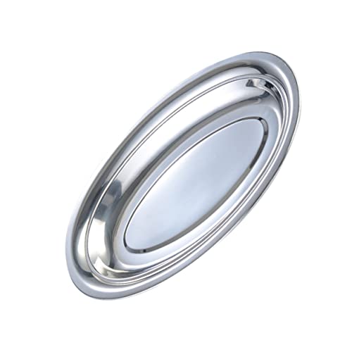 Bestonzon Stainless Steel Dishes Serving Utensils Stainless Steel Seafood Tray Metal Oval Platter Metal Serving Pan Fish Serving Platter Shallow Dish Oval Plate Stainless Steel Plate Oval #TOP27
