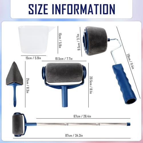 6 Teiliges Farbroller Set Farbroller Wandfarbe mit Tank, Teleskopstange, Kantenroller und Eckenstreiche, Malerrolle für Büro Haus Schule Decke Wandmalerei
