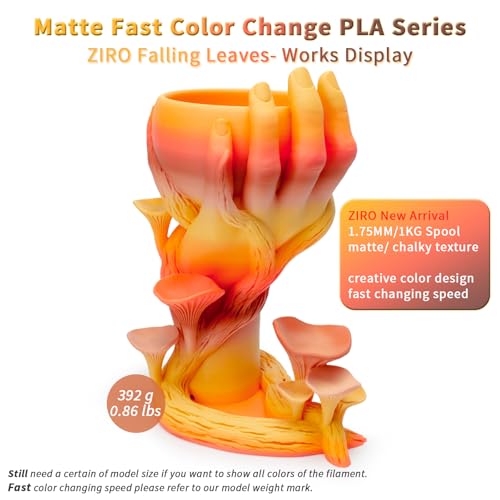 Image of ZIRO Fast Color Changing Filament, Matte Multi Colors 3D Printer Filament, Rainbow PLA Material, Dimensional Accuracy + /-0.03mm, 1KG / 2.2lbs Spool, Fit Most FDM 3D Printer, Falling Leaves