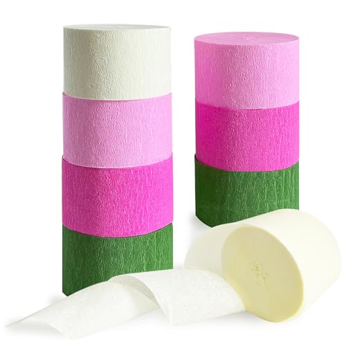 Image of Pink and Green Crepe Paper Streamers 8 Rolls 656ft Party Streamers for Hawaiian, Flamingo, Witch Theme Party, Birthday and Wedding Decorations