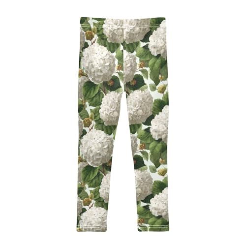 Girls Leggings White Hydrangea Flowers Soft Toddler Leggings for Girls Kids Pants Size 4T-10T2