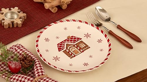 Bico Traditional Christmas Gingerbread Man Salad Plates Set of 4, 8.75 Inch Ceramic Dessert Plates for Salad, Appetizer, Side Dishes, Microwave and Dishwasher Safe, Gift for Housewarming and Christmas