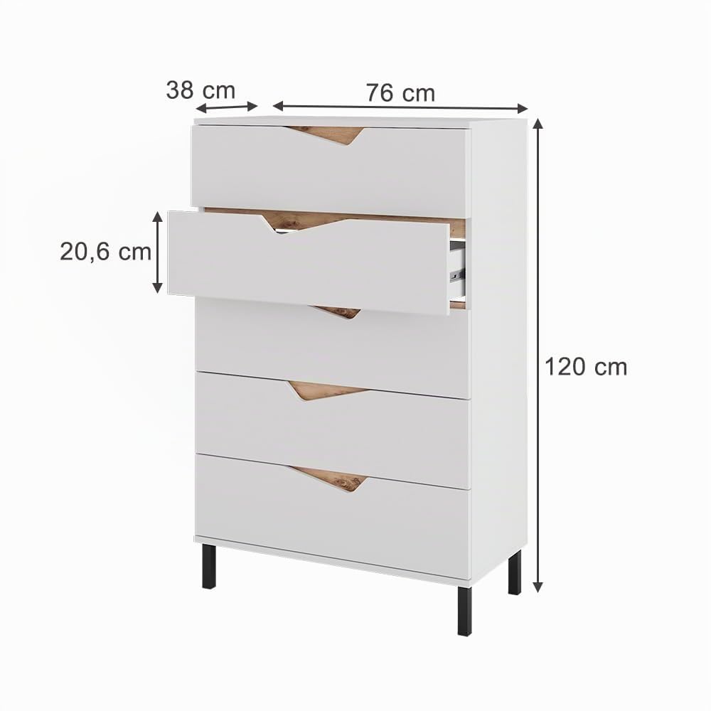 Vicco Kommode Marelle, Weiß/Artisan, 76 x 120 cm