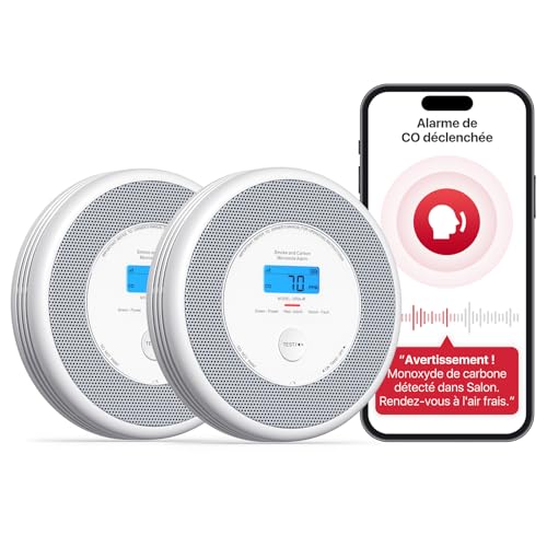 X-Sense Détecteur de Fumée et de Monoxyde de Carbone Connecté avec Fonction d’Alerte Vocale en...