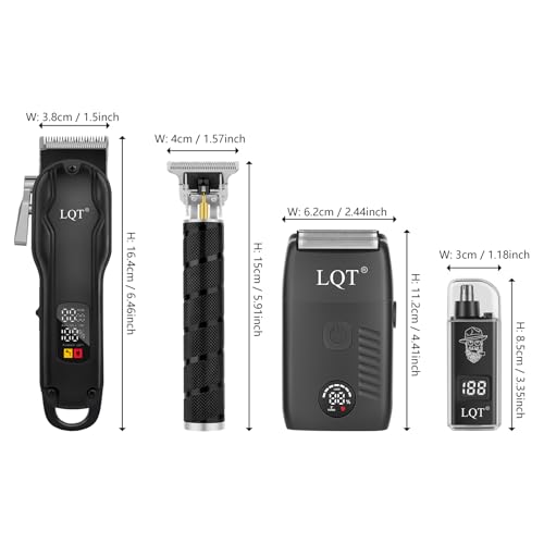 Image of Men's Hair Clippers & Trimmer Kit, 4-in-1 Electric Shaver Set with LED Display, Waterproof Body Groomer, Nose Trimmer & T-Blade for Bald Head, Full Barber Kit (Black) (Orange)
