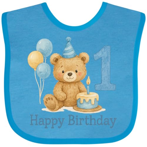 inktastic 1st Birthday Bear with Cake and Balloons Baby Bib