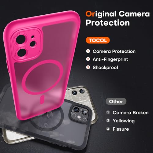 Image of TOCOL for iPhone 11 Case, Compatible with Magsafe, Full Camera Protection, Built-in Magnets, Drop Protection, Translucent Matte Phone Case for iPhone 11 6.1 inch (Hot Pink)