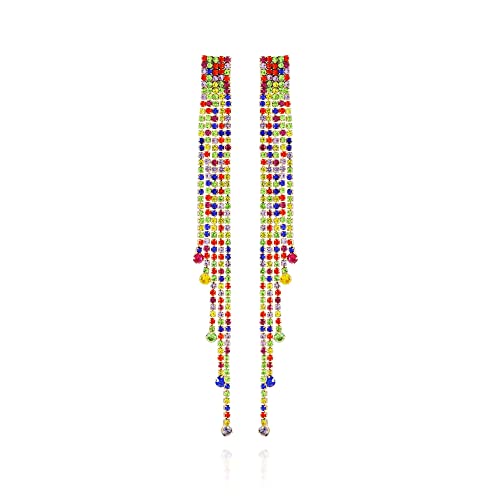 Guess Rainbow Rhinestone Fringe Drop Dangle Earrings #TOP19