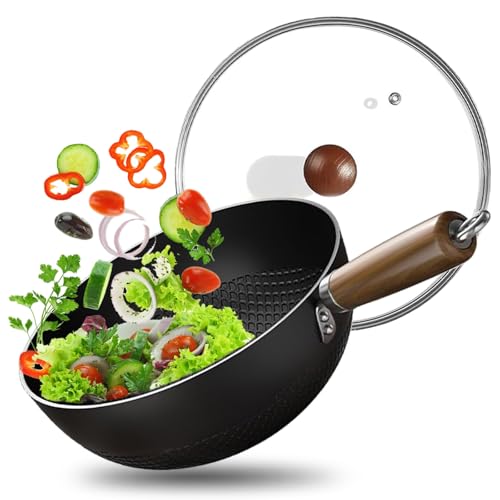 Wok de hierro con patrón de escamas 11.1 pulgadas con tapa