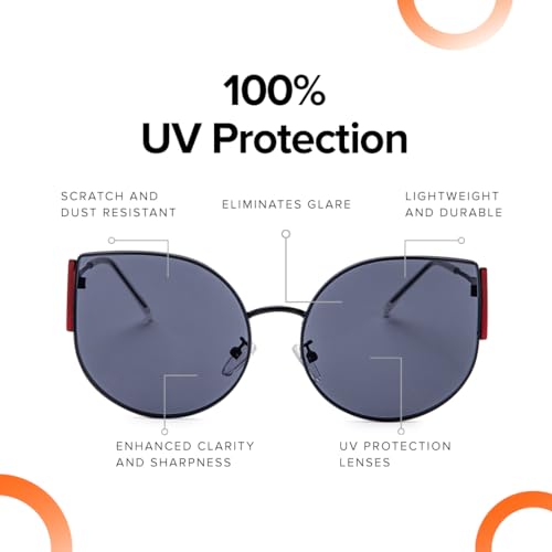 Image of Intellilens | Branded and Stylish Sunglasses | 100% UV Protected | Light Weight, Durable, Premium Looks | Men & Women | Black Lenses | Cateye | Medium