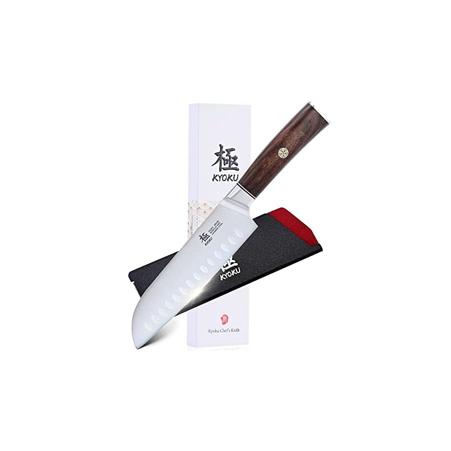 KYOKU 7 Inch Santoku Knife - Daimyo Series - Asian Knife Japanese Chef Knife with Ergonomic Rosewood Handle, & Mosaic Pin - Japanese 440C Stainless Steel Kitchen Knife with Sheath & Case