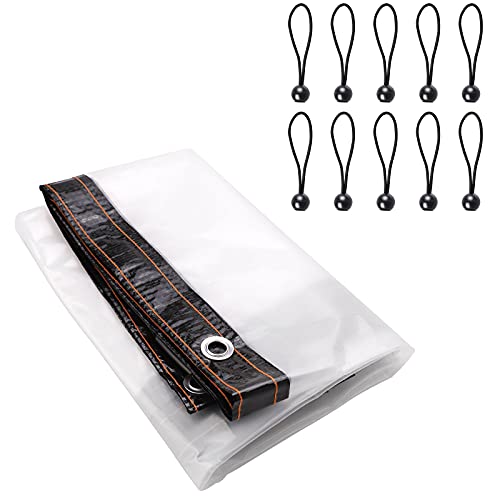 MOOVGTP Transparente Garten-Abdeckplane, 1,5 x 2 m, wasserdichte Abdeckplane mit 10 Bungee-Bälle, regenfeste Plane für Garten, Pflanzen, Campingzubehör Cover