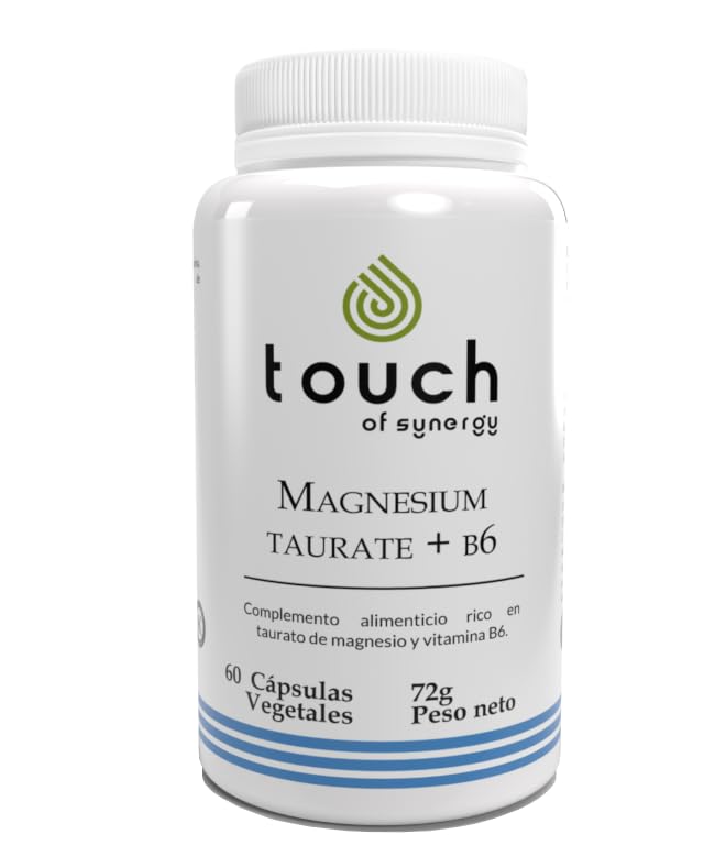 TOUCH OF SYNERGY - Magnesium Taurate + B6-60 Cápsulas - Suplemento de Magnesio y Vitamina B6 - Reduce el Estrés, Mejora el Sueño y la Función Muscular