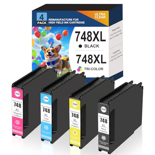 Image of Remanufactured 748 T748 T748XL High Yield Ink Cartridge 4-Pack | Compatible for WorkForce Pro WF-6530 WF-6090 WF-6590 WF-8590 WF-8090 Printers for T748XL120 T748XL220 T748XL320 T748XL420