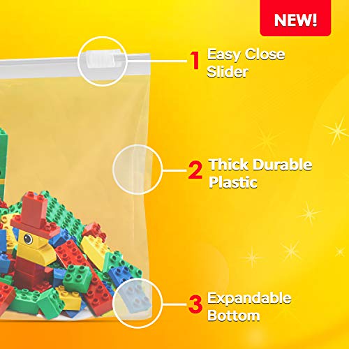 [ 10 Count ] Super Big Bag X- Large Thick Plastic Bag - Expandable Bottom - Slider Top - 5 Gallon Size - 3.5 Mill - For Food, Freezer, Travel, Organizaton, Storage, Moving, Etc, #TOP7