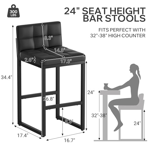 Image of Bar Stools Set of 4, Modern Counter Height Bar Stools with Back,24 inch Black