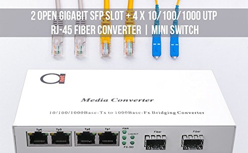 2 X Open Sfp Slot + 4 X Utp Cat5E/Cat6 10/100/1000 Copper Ports - Gigabit Ethernet - Fiber Media Converter - Mini Switch - Autosensing - Sfp Slot Supporting Any Mini Gbic/Sfp Gigabit Type #TOP5